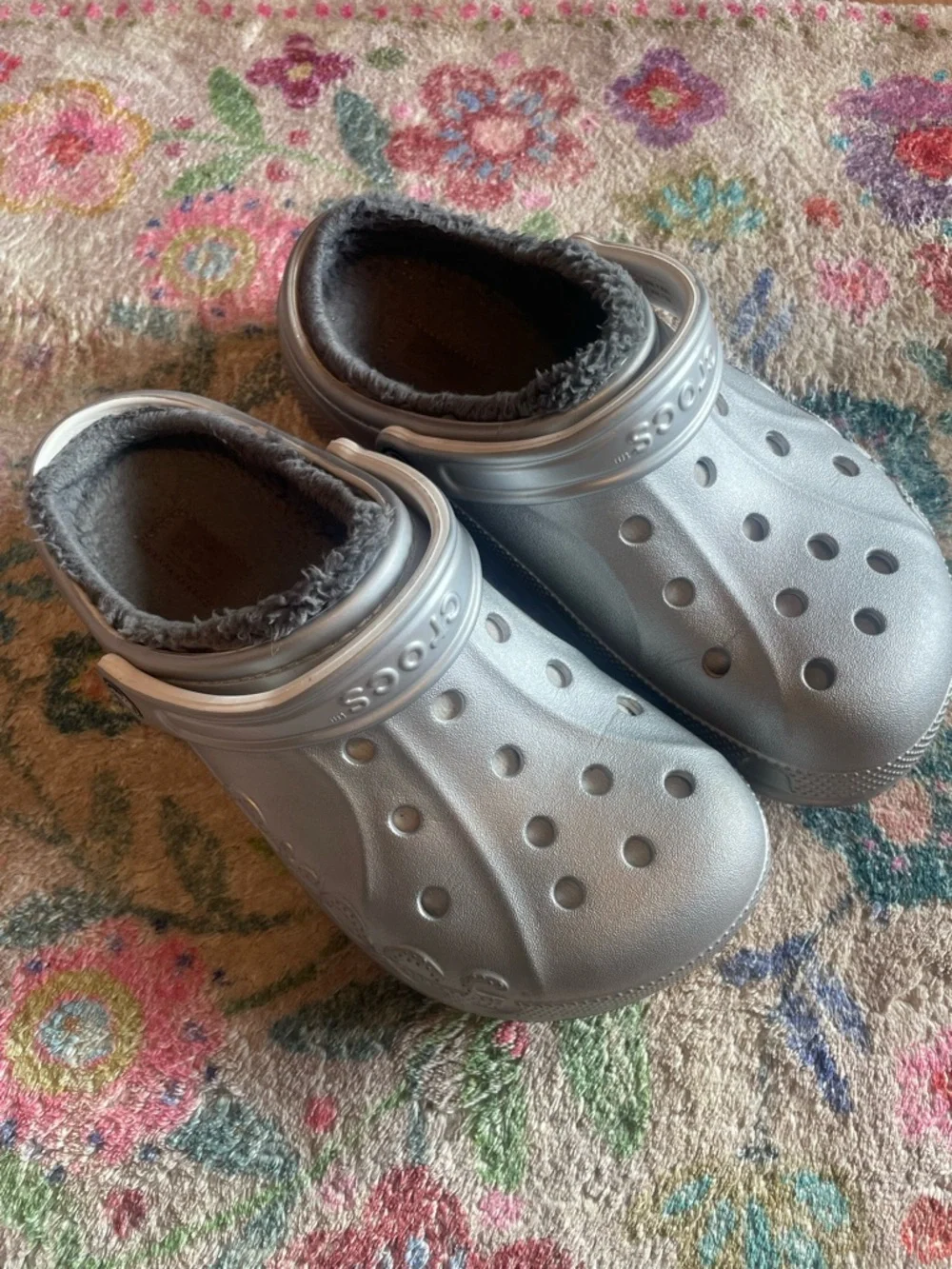 Silver Sherpa Lined Crocs - Picture 2 of 7